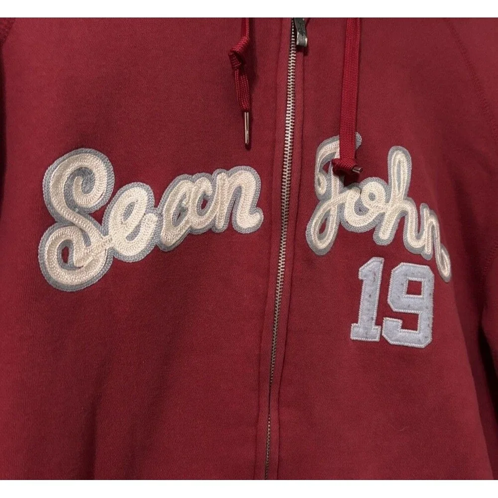 Sean John Vtg Red Men Full Zip Hoodie hip hop 90s Sz XL Logo #19 Embroidered Y2K